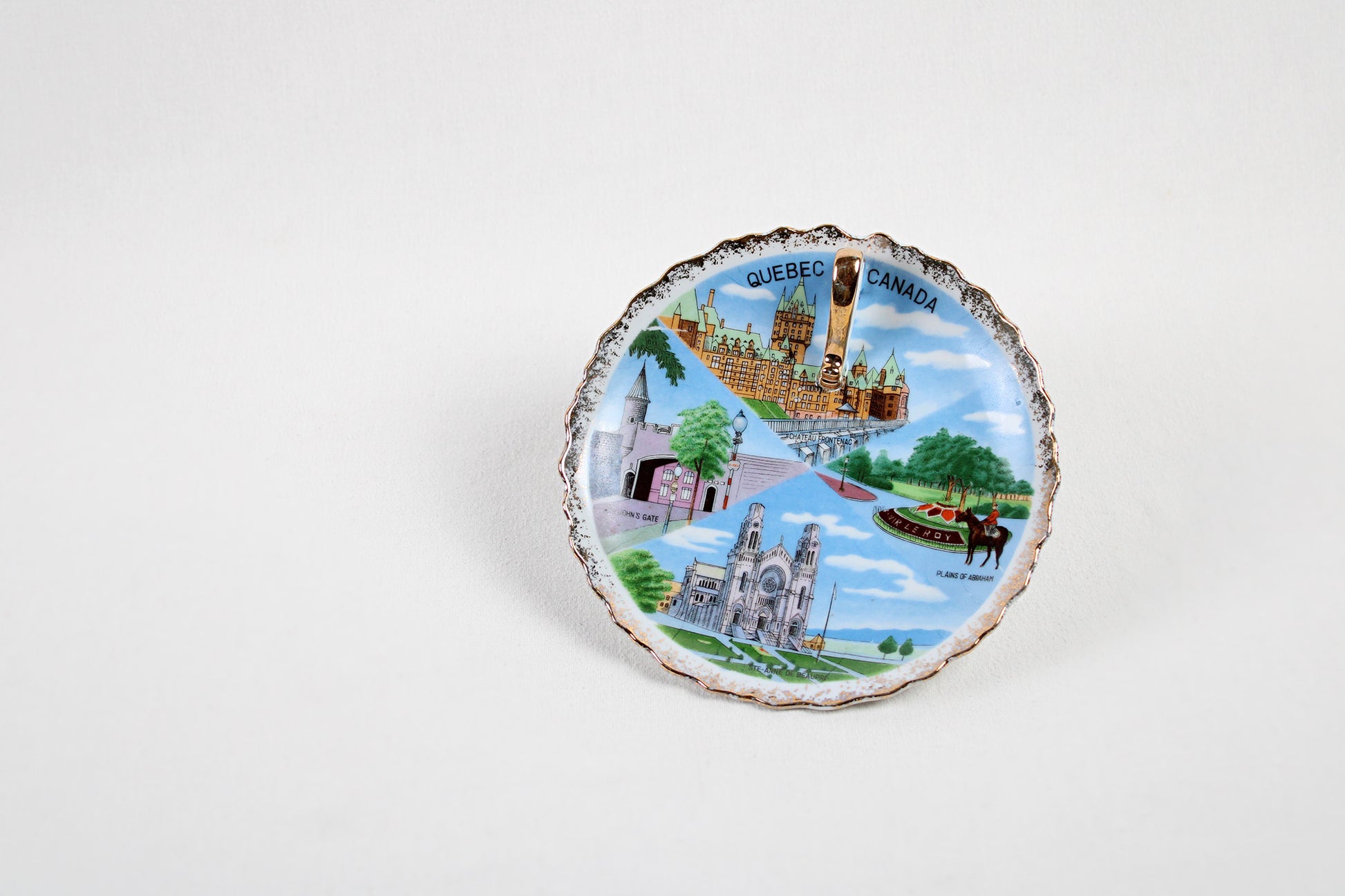 Quebec, Canada, Souvenir Ceramic Finger Loop, Lemon Serving Dish