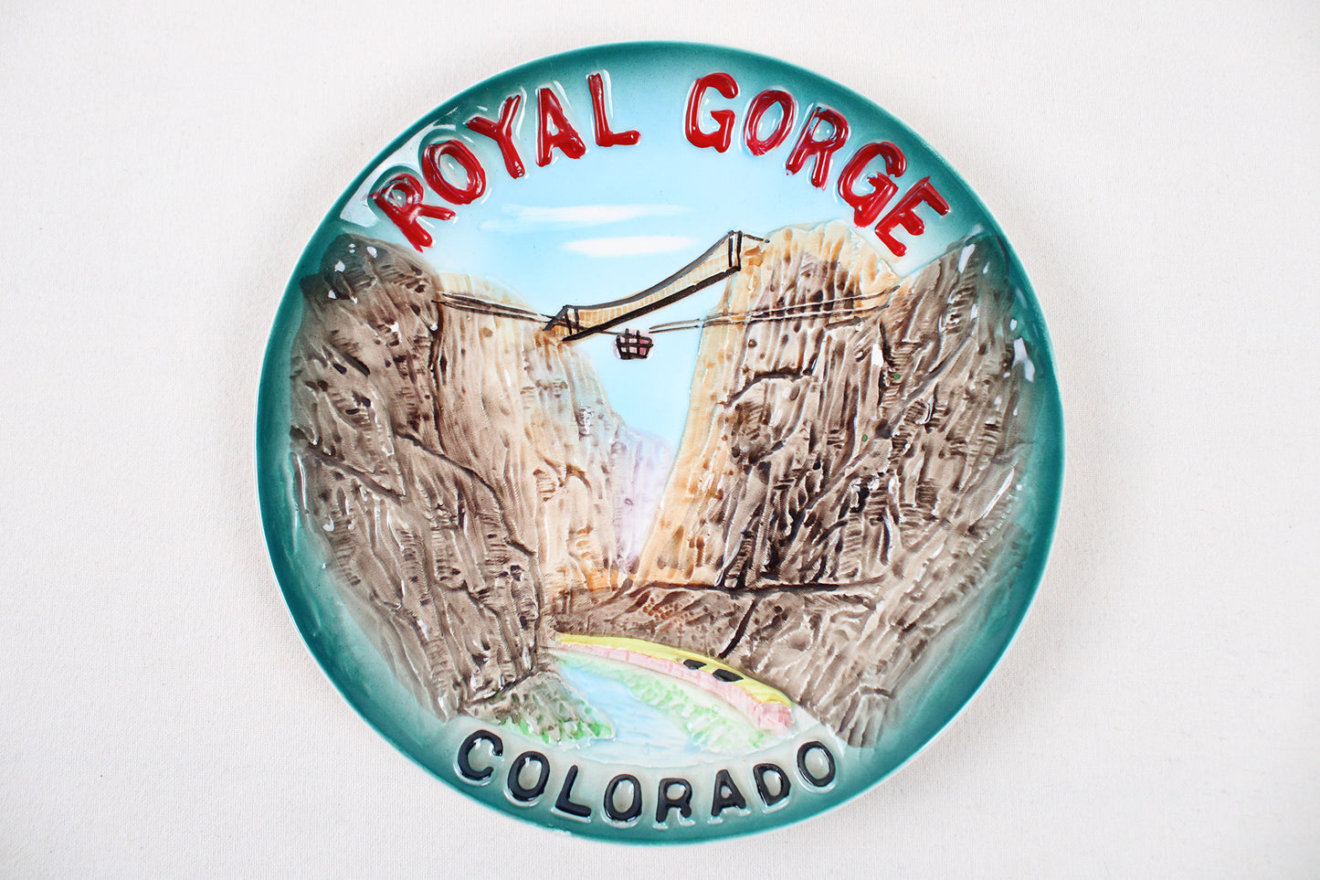 Royal Gorge, Colorado, Low-Relief Hand-Painted Decorative Wall Plate