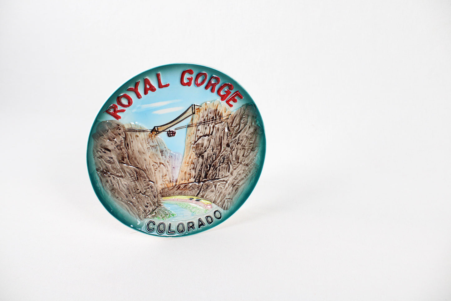 Royal Gorge, Colorado, Low-Relief Hand-Painted Decorative Wall Plate