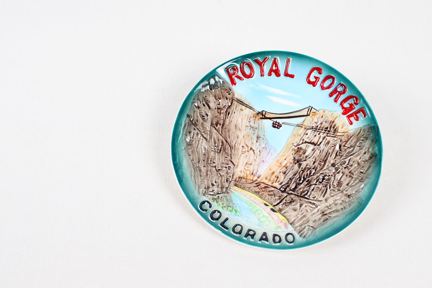 Royal Gorge, Colorado, Low-Relief Hand-Painted Decorative Wall Plate