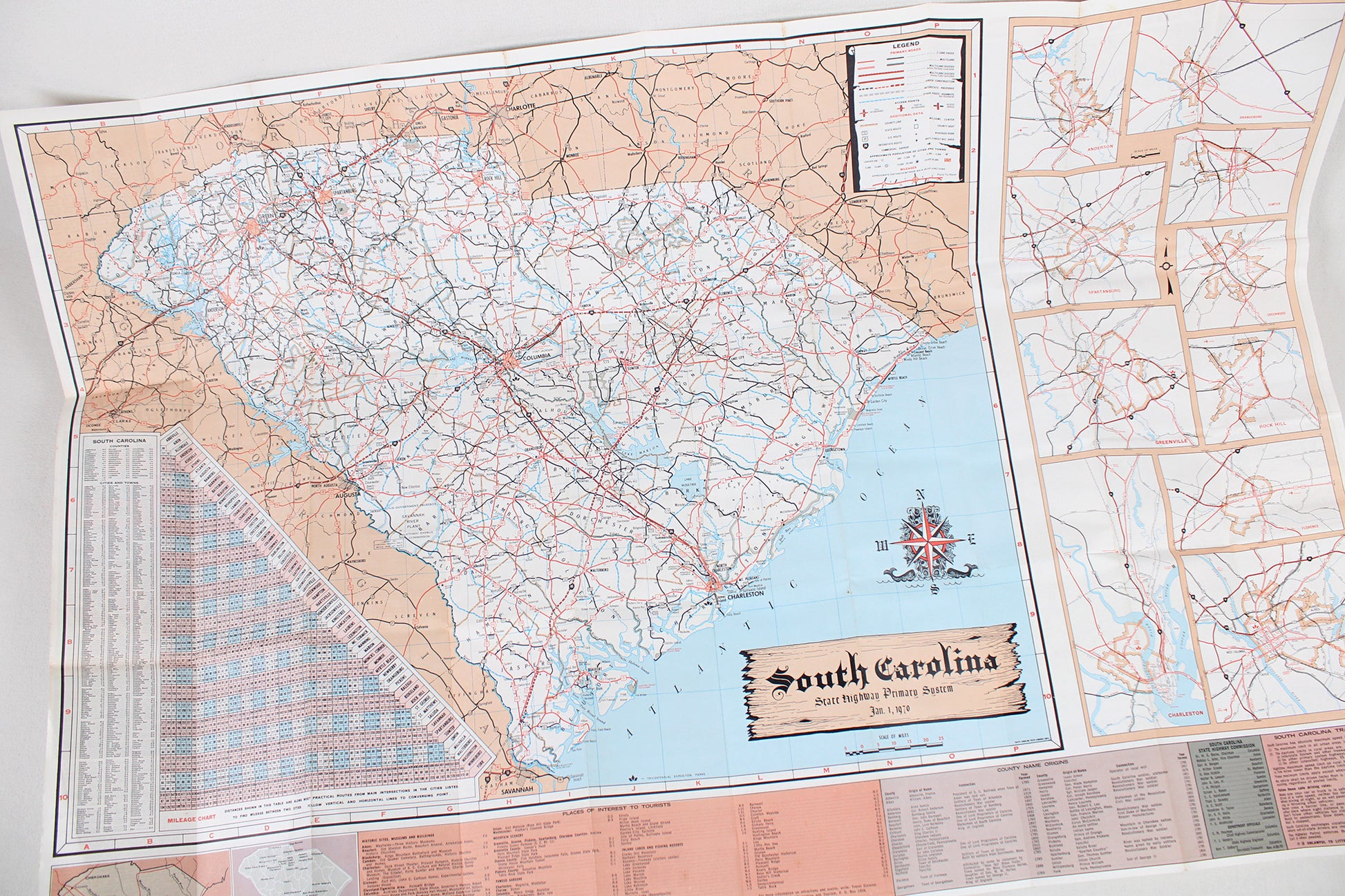 South Carolina “Tricentennial” State Highway Primary System Map, 1970