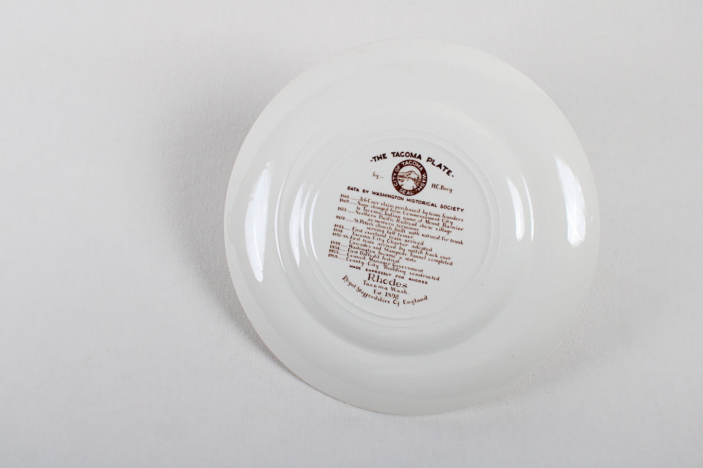 Tacoma, Washington, Souvenir Plate By Royal Staffordshire Of England
