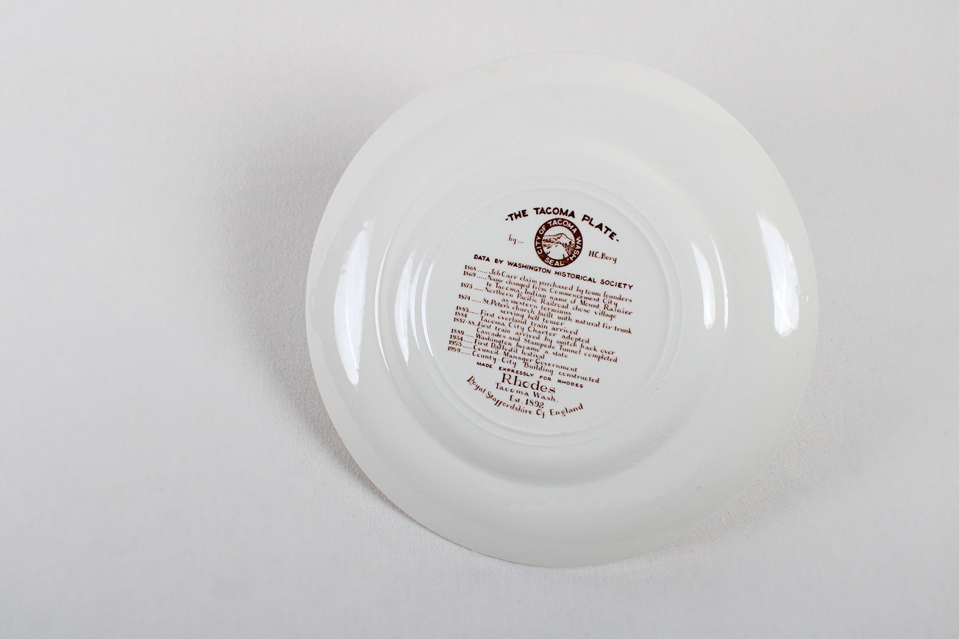 Tacoma, Washington, Souvenir Plate By Royal Staffordshire Of England