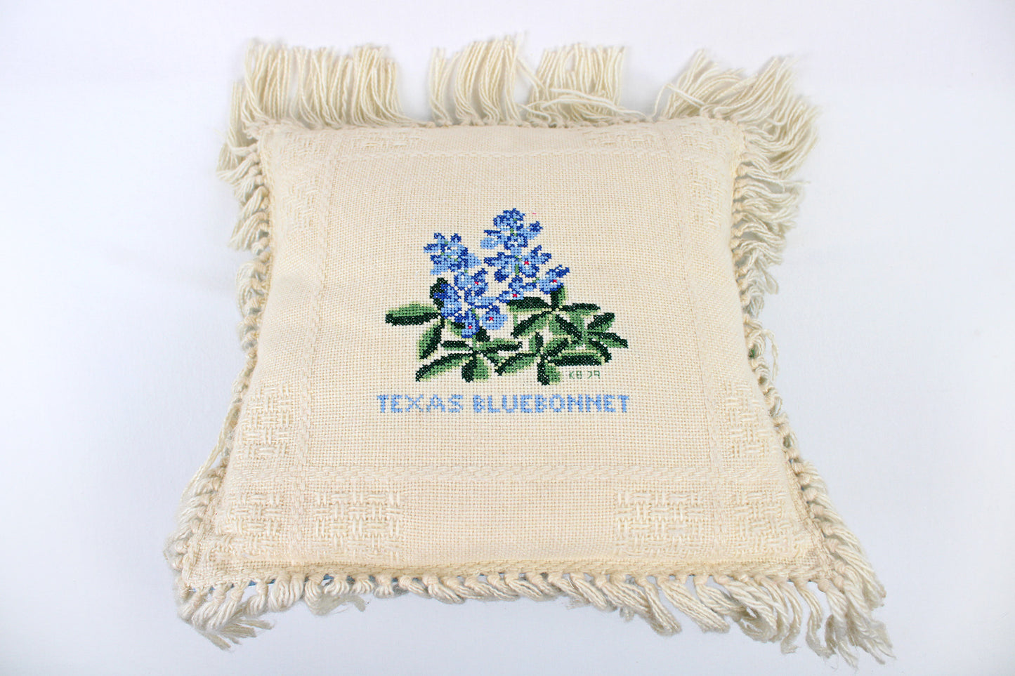 Texas Bluebonnet Handmade Needlepoint Decorative Throw Pillow