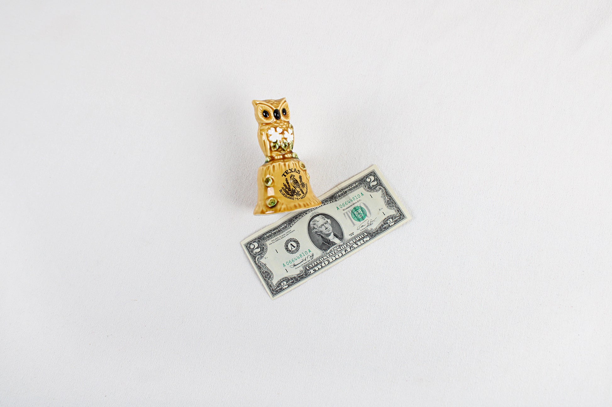 Texas Souvenir Owl Bell With State Symbols: Bluebonnets & Mockingbird