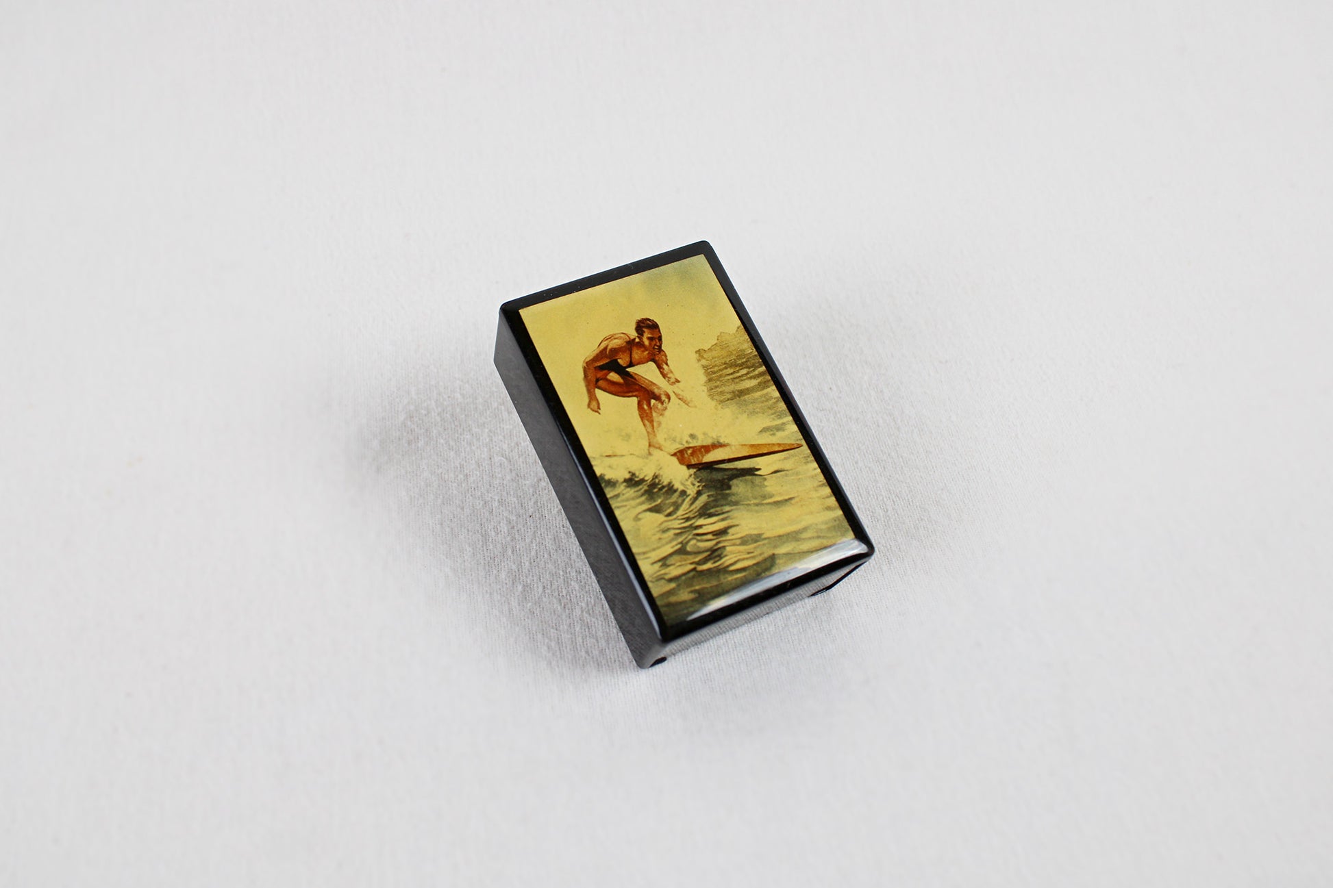 Coastal Region Vintage Surfer On A Slide Open Plastic Match / Stash Box