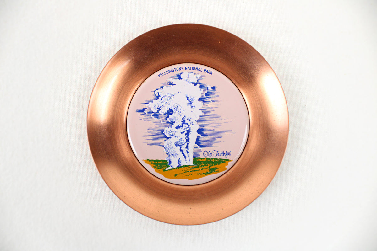 Yellowstone National Park Copper Trinket Tray Showing ‘Old Faithful’