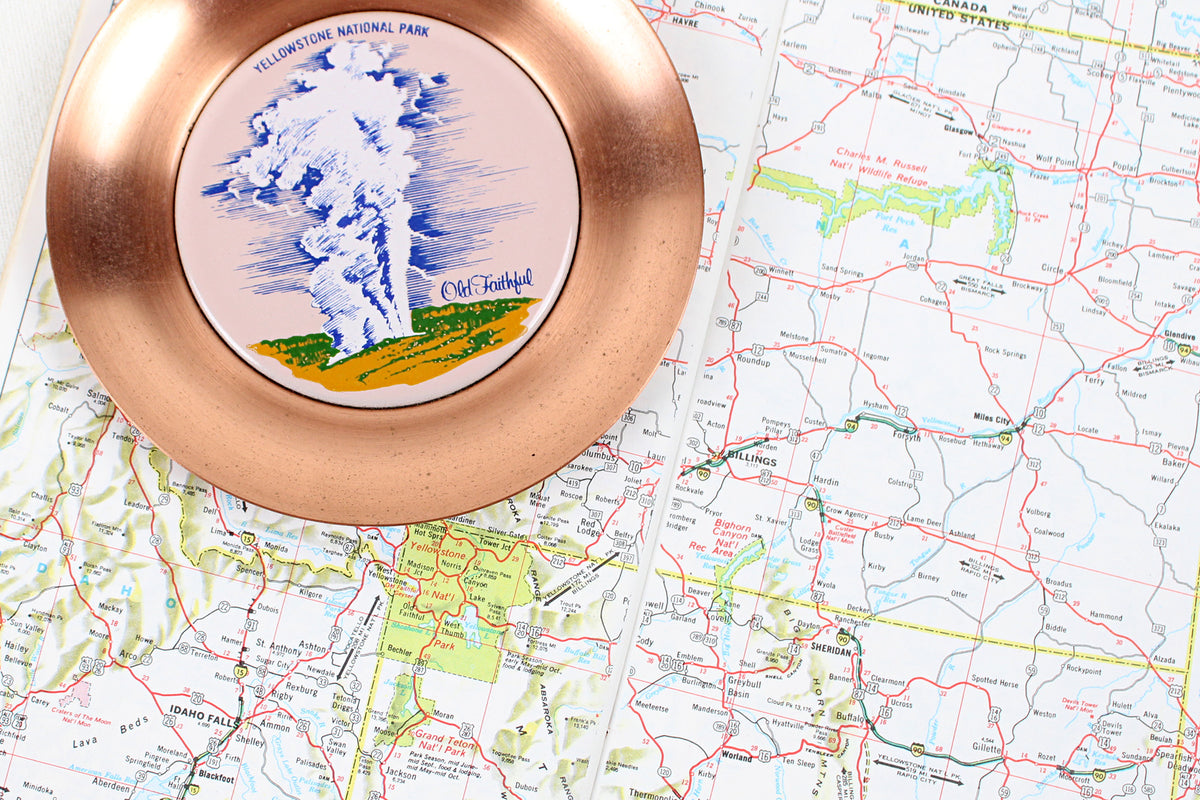Yellowstone National Park Copper Trinket Tray Showing ‘Old Faithful’