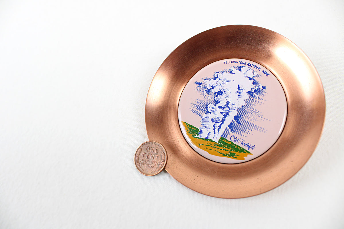 Yellowstone National Park Copper Trinket Tray Showing ‘Old Faithful’