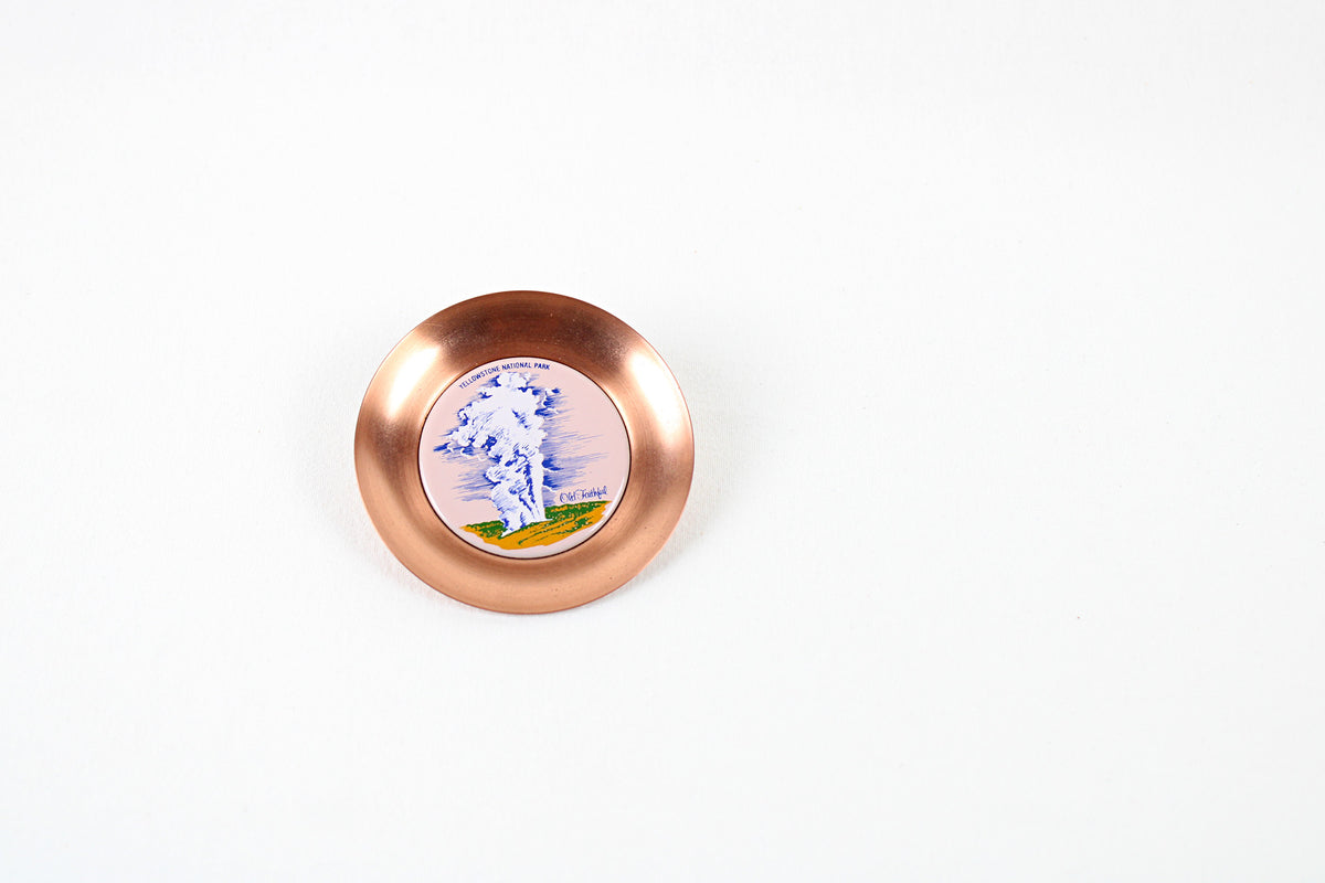 Yellowstone National Park Copper Trinket Tray Showing ‘Old Faithful’